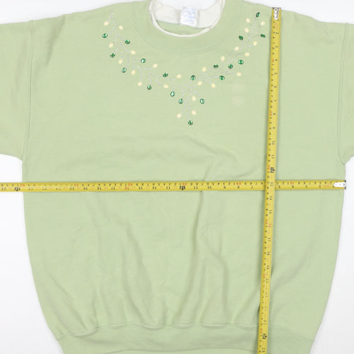 Gildan Women Green Beaded Pullover Sweatshirt L Cotton Blend