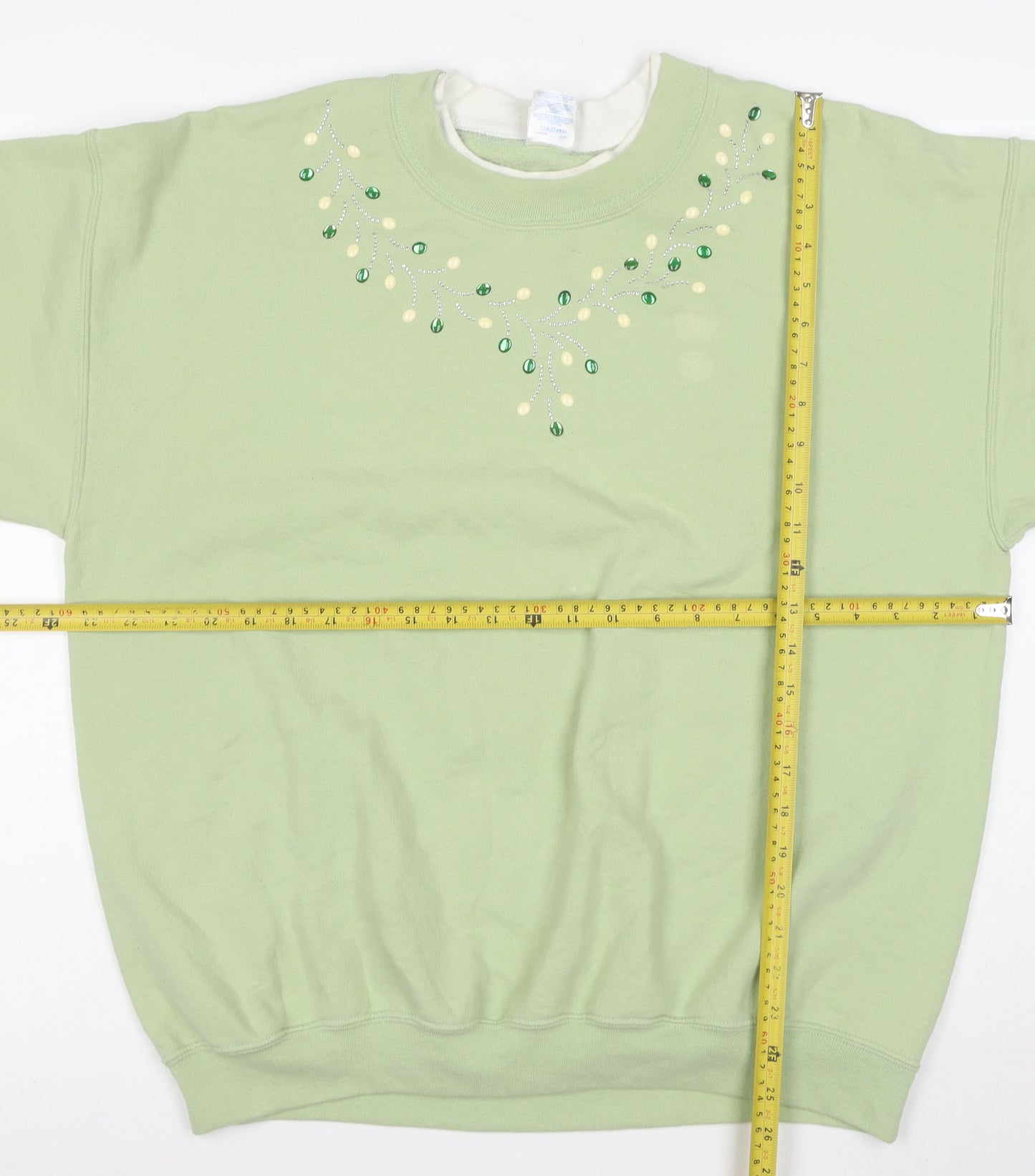 Gildan Women Green Beaded Pullover Sweatshirt L Cotton Blend