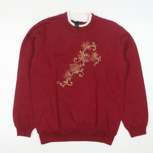 Trilogy by Morning Sun Women's Red Embroidered Pullover Sweatshirt Size S