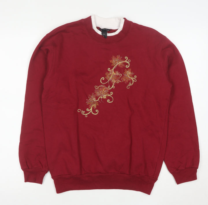 Trilogy by Morning Sun Women's Red Embroidered Pullover Sweatshirt Size S