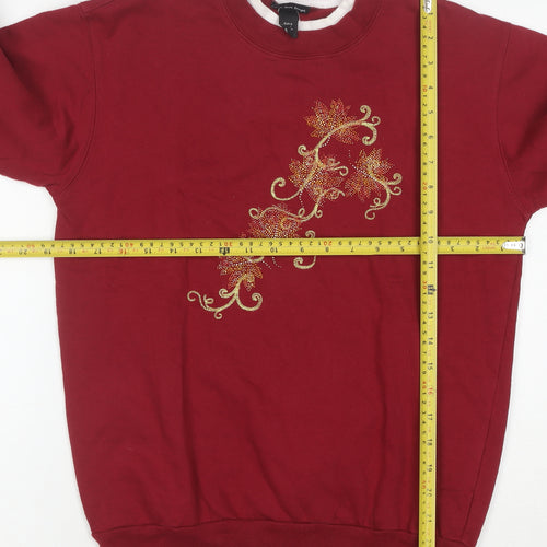 Trilogy by Morning Sun Women's Red Embroidered Pullover Sweatshirt Size S
