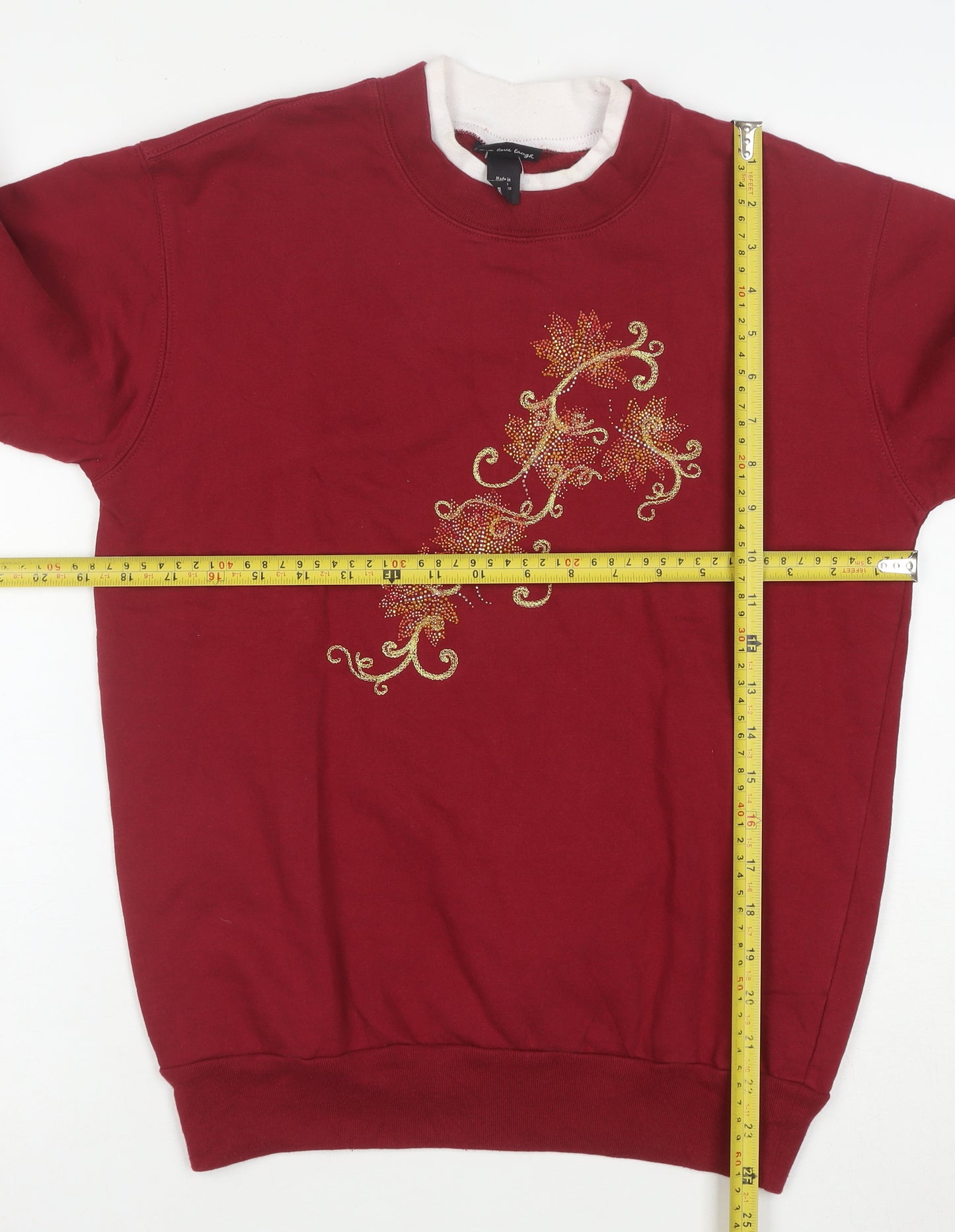 Trilogy by Morning Sun Women's Red Embroidered Pullover Sweatshirt Size S
