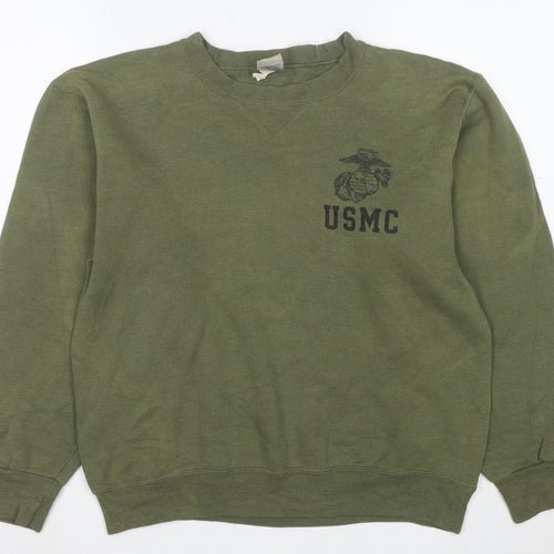 Soffe Women Green Small Crew Neck USMC Military Print Sweatshirt