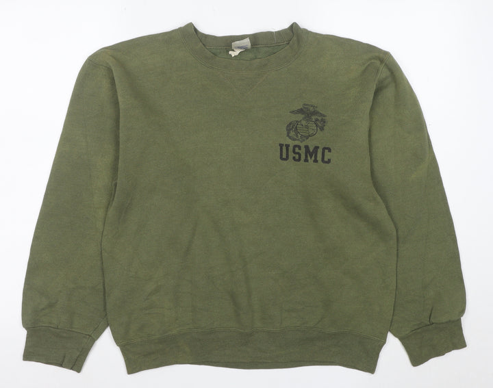 Soffe Women Green Small Crew Neck USMC Military Print Sweatshirt