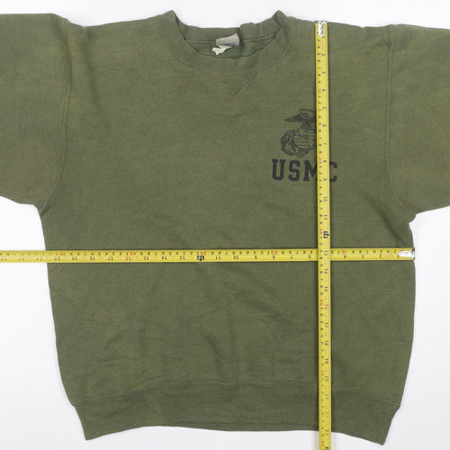 Soffe Women Green Small Crew Neck USMC Military Print Sweatshirt