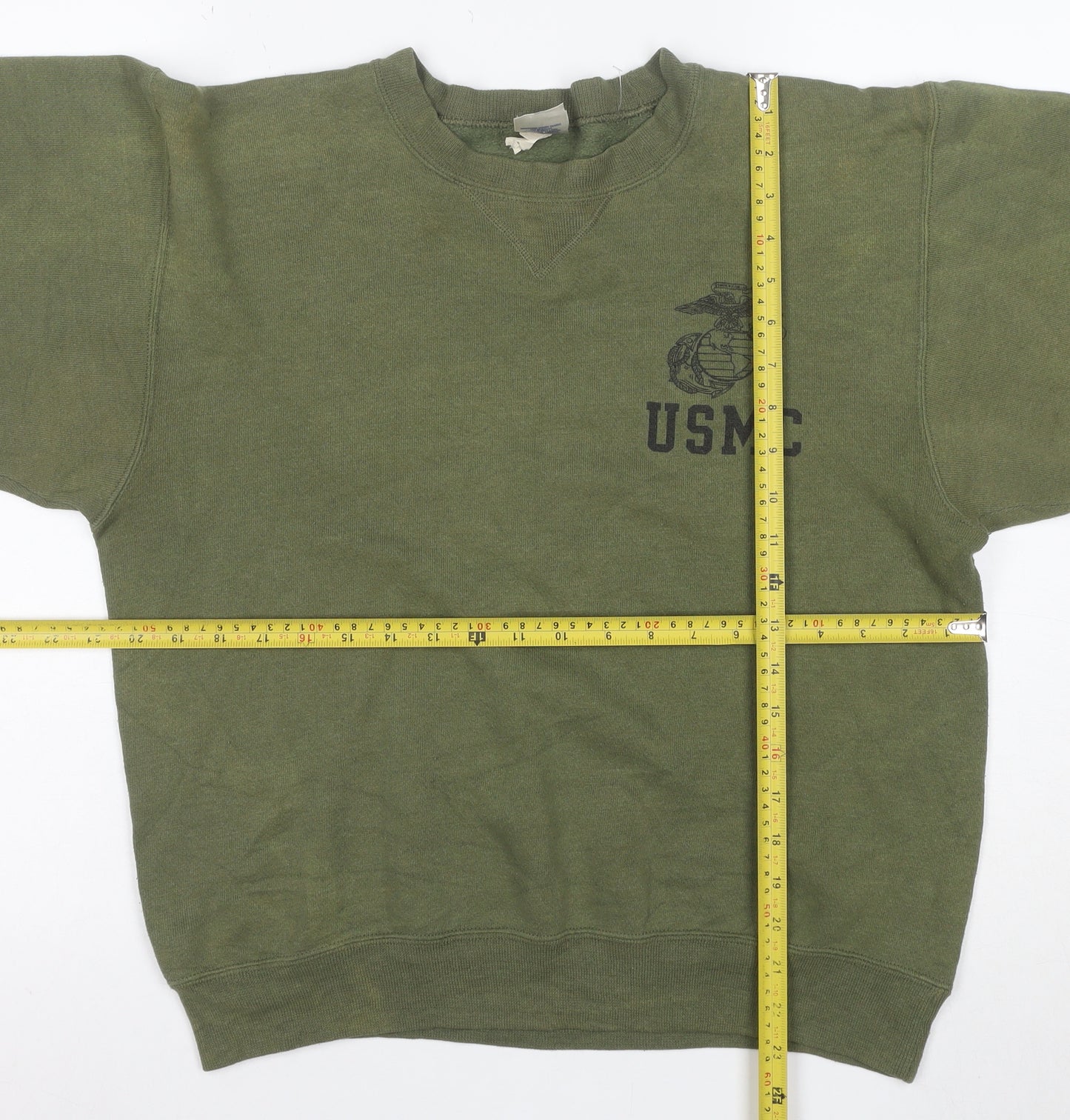 Soffe Women Green Small Crew Neck USMC Military Print Sweatshirt