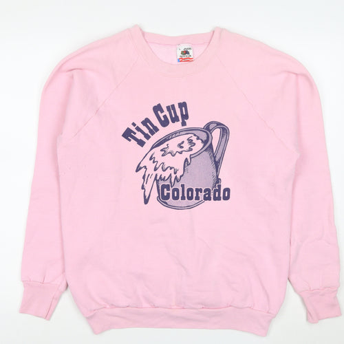 Fruit of the Loom Women Pink Tin Cup Colorado Pullover Sweatshirt L