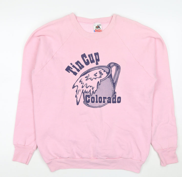 Fruit of the Loom Women Pink Tin Cup Colorado Pullover Sweatshirt L