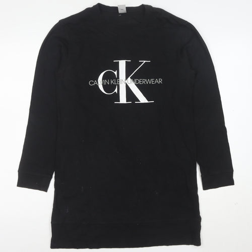 Calvin Klein Women Black Cotton Long Sleeve T-Shirt Dress S