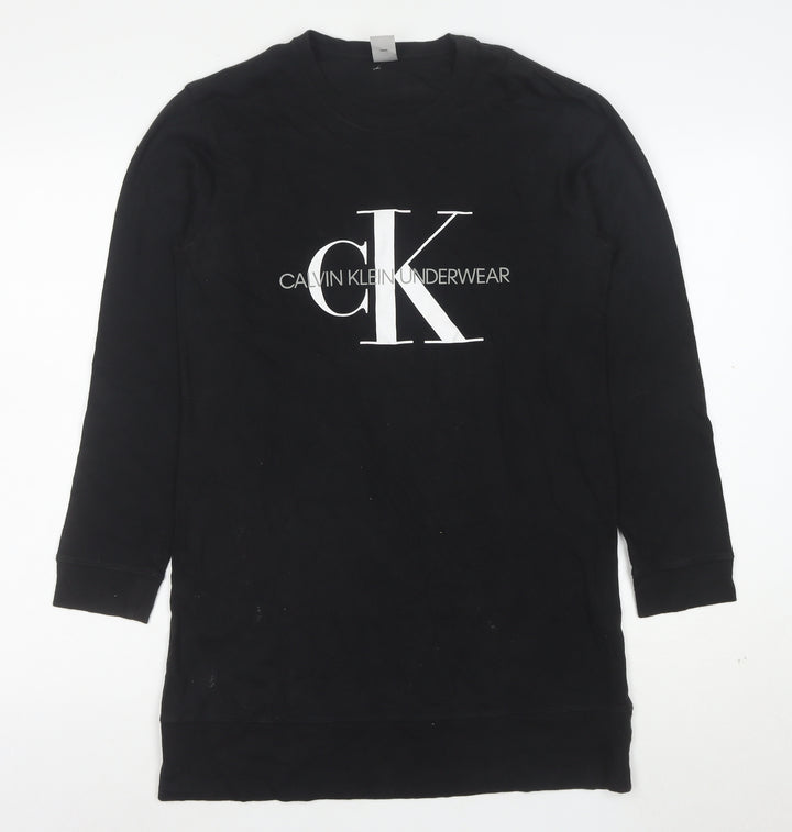 Calvin Klein Women Black Cotton Long Sleeve T-Shirt Dress S