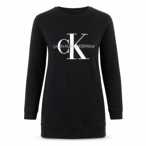 Calvin Klein Women Black Cotton Long Sleeve T-Shirt Dress S