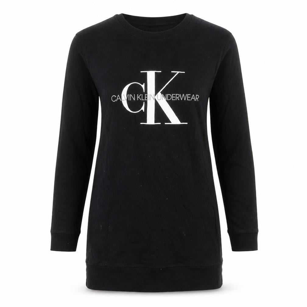 Calvin Klein Women Black Cotton Long Sleeve T-Shirt Dress S