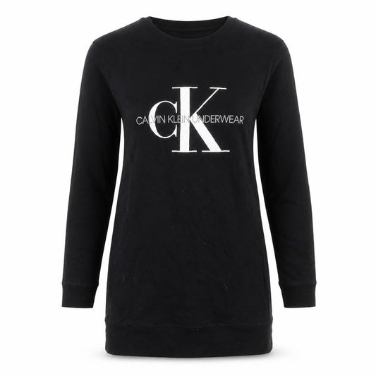 Front view of Calvin Klein Women Black Cotton Long Sleeve T-Shirt Dress S