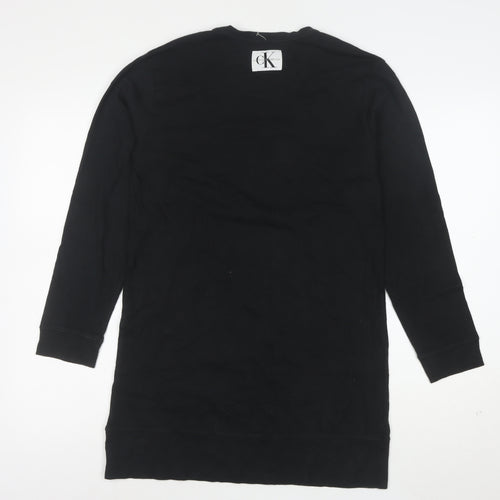 Calvin Klein Women Black Cotton Long Sleeve T-Shirt Dress S