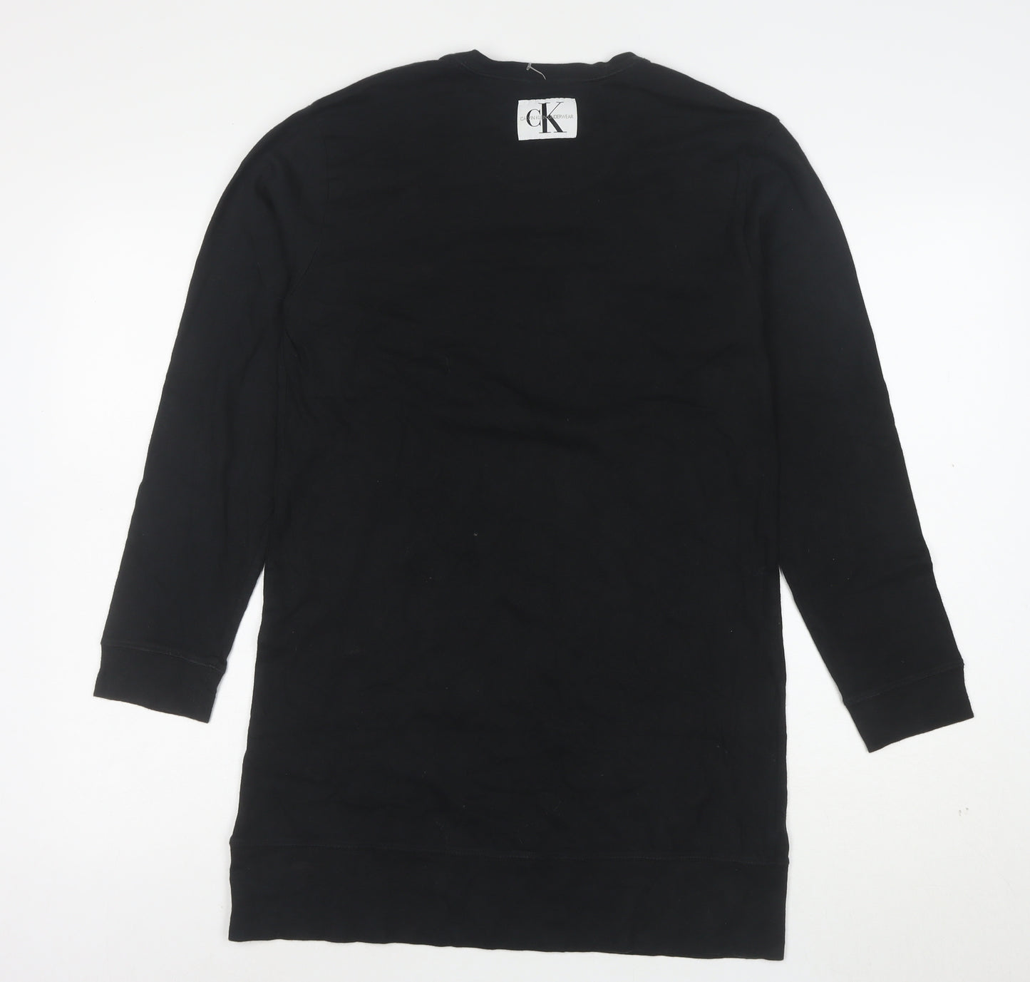 Calvin Klein Women Black Cotton Long Sleeve T-Shirt Dress S