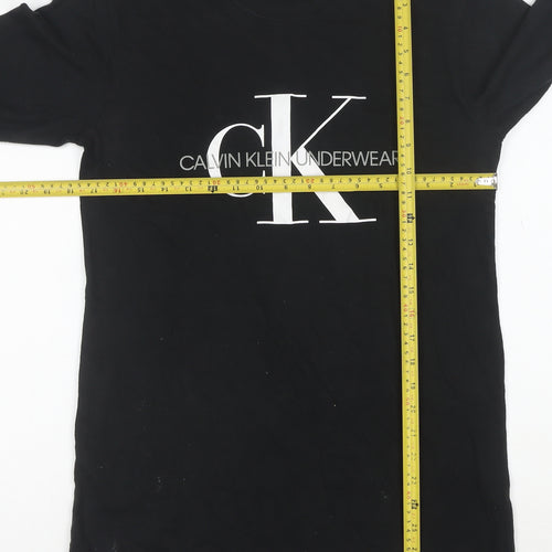 Calvin Klein Women Black Cotton Long Sleeve T-Shirt Dress S