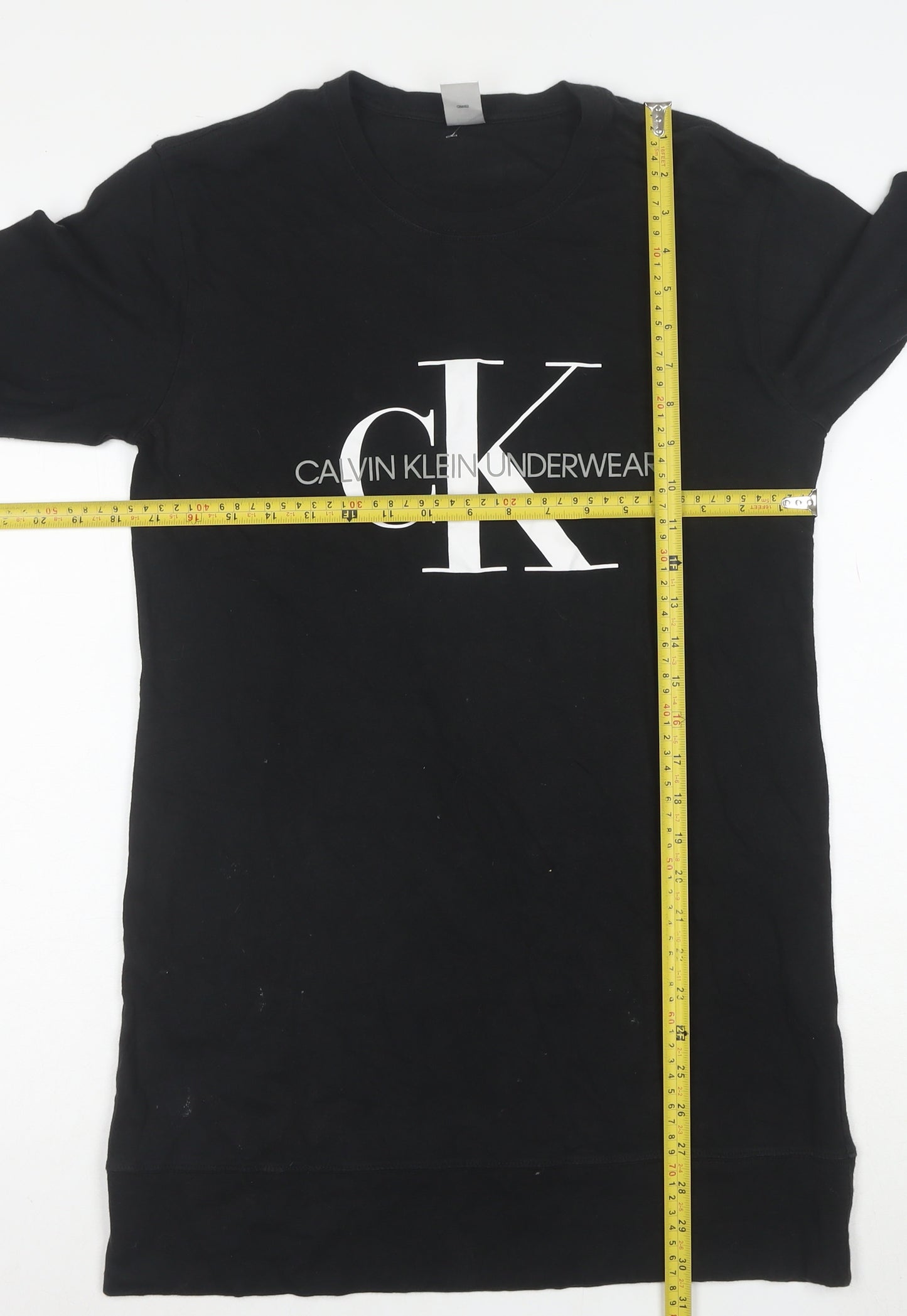 Calvin Klein Women Black Cotton Long Sleeve T-Shirt Dress S