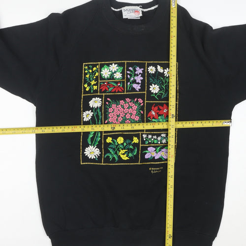 Morning Sun Unisex Black L Pullover Floral Embroidered Sweatshirt