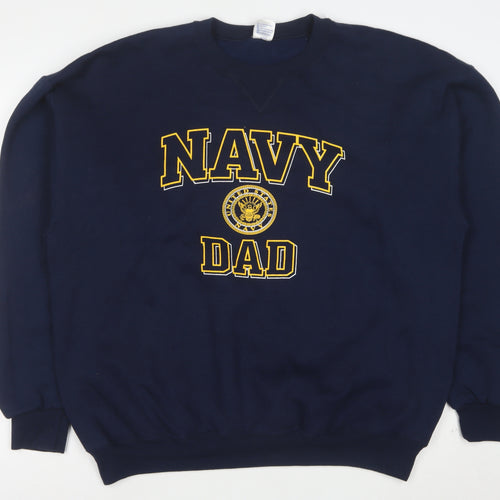 Soffe Men’s Navy Blue XL Crew Neck Pullover Sweatshirt Navy Dad Graphic