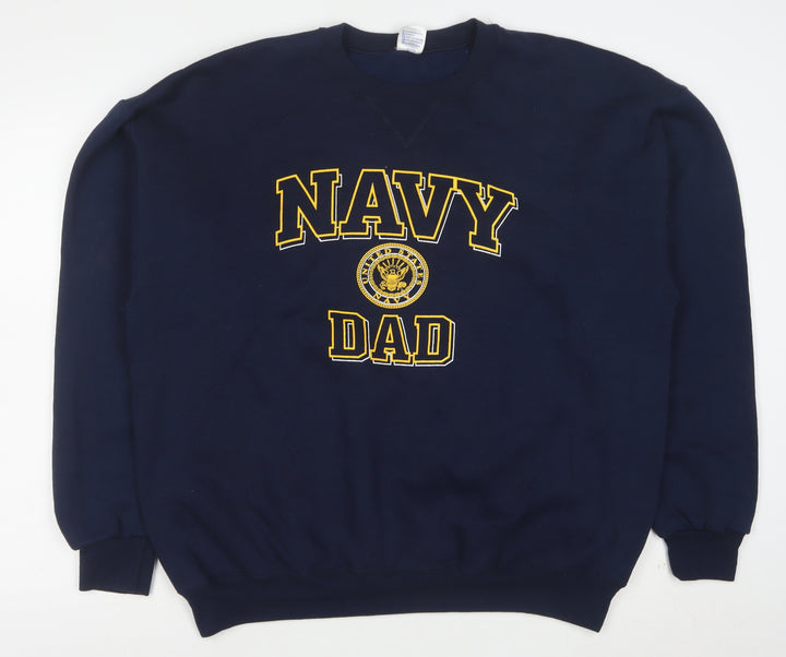 Soffe Men’s Navy Blue XL Crew Neck Pullover Sweatshirt Navy Dad Graphic