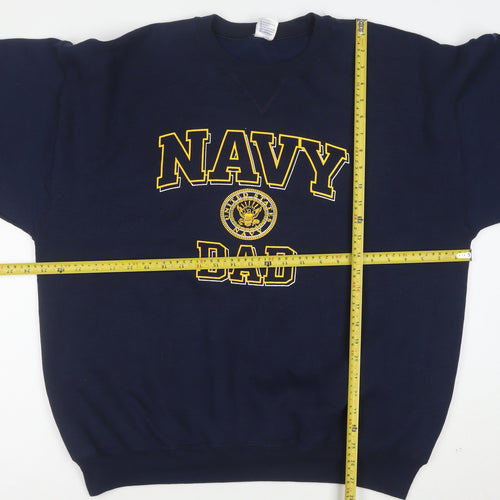 Soffe Men’s Navy Blue XL Crew Neck Pullover Sweatshirt Navy Dad Graphic