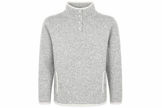 Front view of Eddie Bauer men’s grey fleece henley sweatshirt, size L