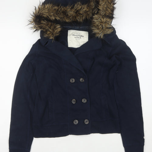 Abercrombie & Fitch Women’s Blue L Faux Fur Hooded Bomber Jacket