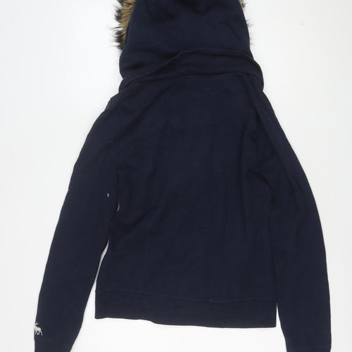 Abercrombie & Fitch Women’s Blue L Faux Fur Hooded Bomber Jacket