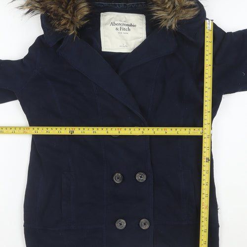 Abercrombie & Fitch Women’s Blue L Faux Fur Hooded Bomber Jacket