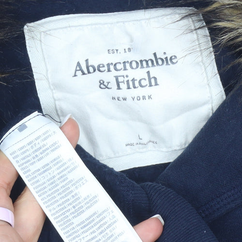 Abercrombie & Fitch Women’s Blue L Faux Fur Hooded Bomber Jacket