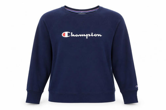 Front view of Champion Women's Navy Blue XL Crew Neck Pullover Sweatshirt