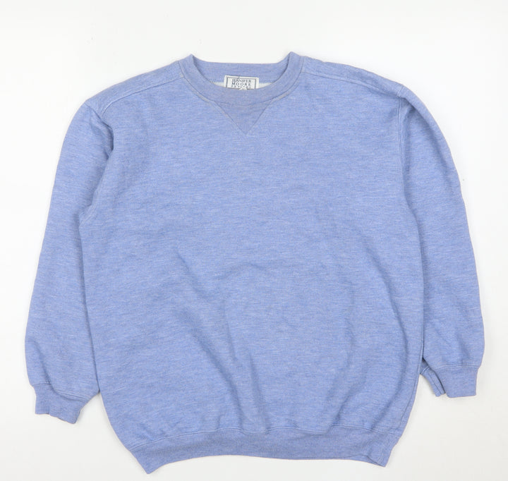 Jennifer Moore Petites Womens Blue Small Pullover Sweatshirt Cotton Blend