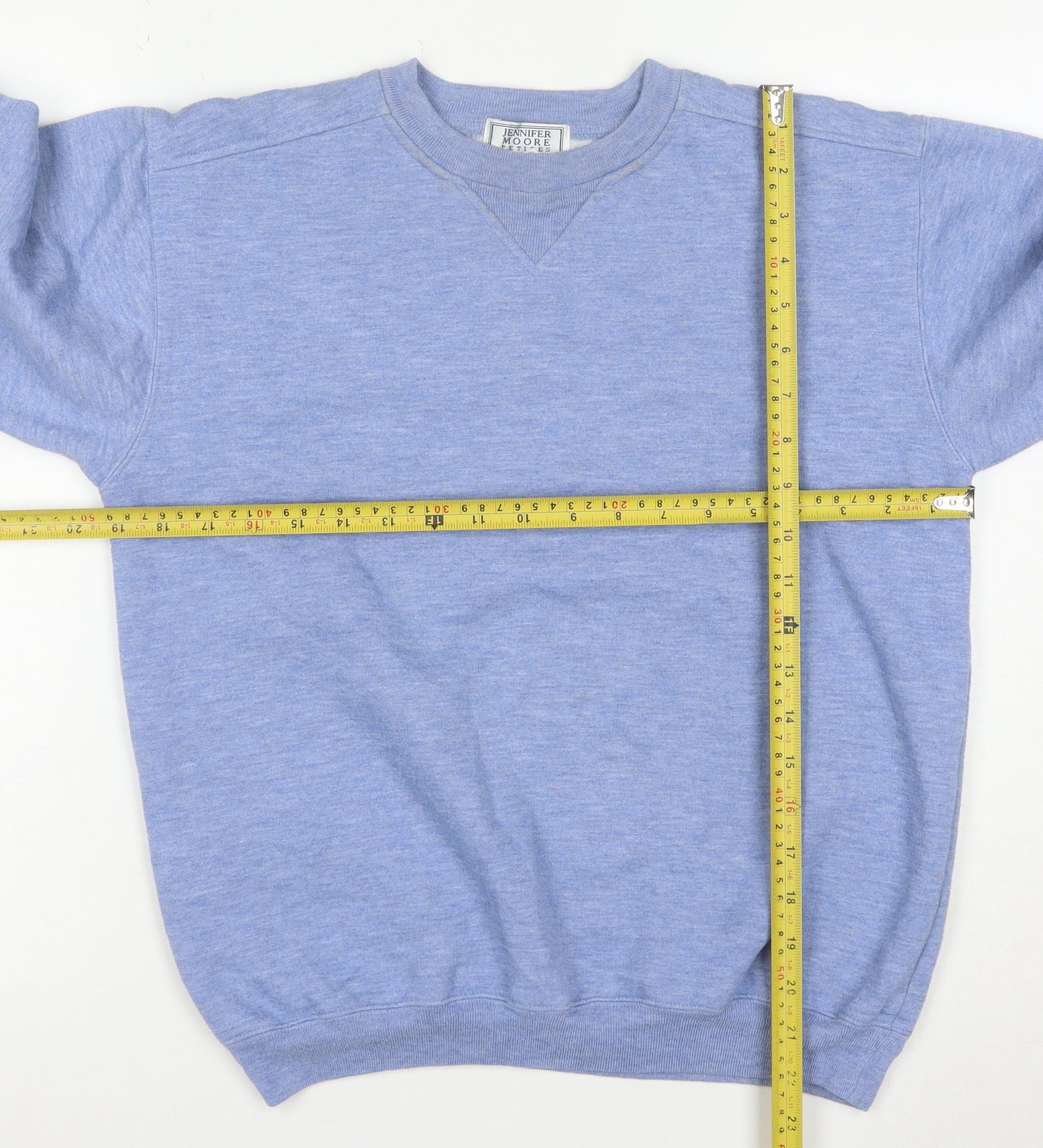Jennifer Moore Petites Womens Blue Small Pullover Sweatshirt Cotton Blend