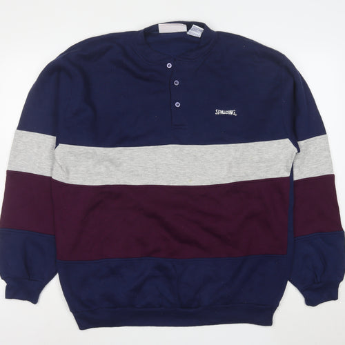 Spalding Men’s Blue Henley Sweatshirt L Colour Block Sports Style