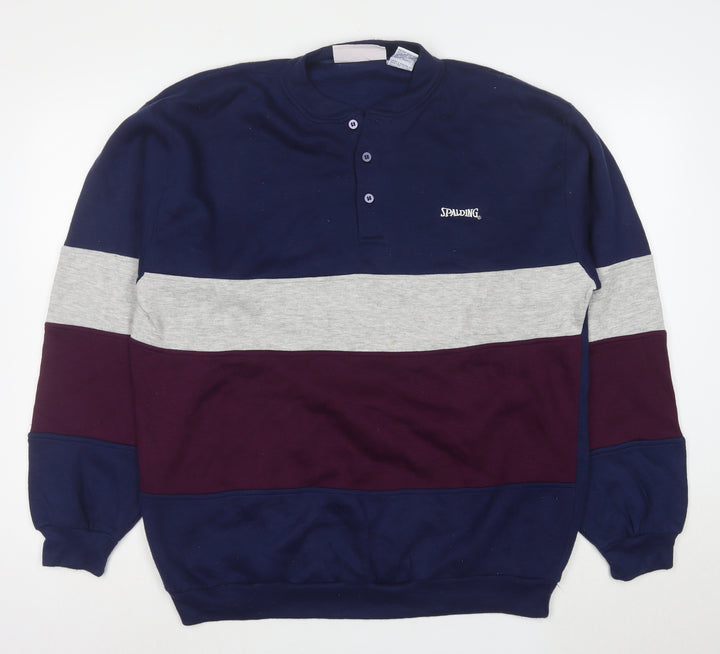Spalding Men’s Blue Henley Sweatshirt L Colour Block Sports Style