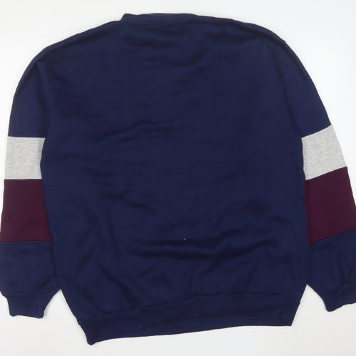 Spalding Men’s Blue Henley Sweatshirt L Colour Block Sports Style