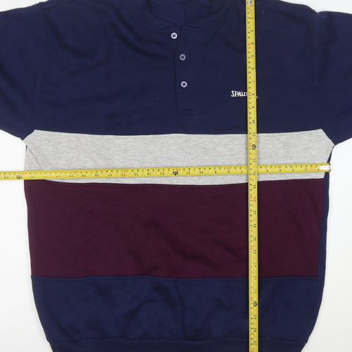 Spalding Men’s Blue Henley Sweatshirt L Colour Block Sports Style