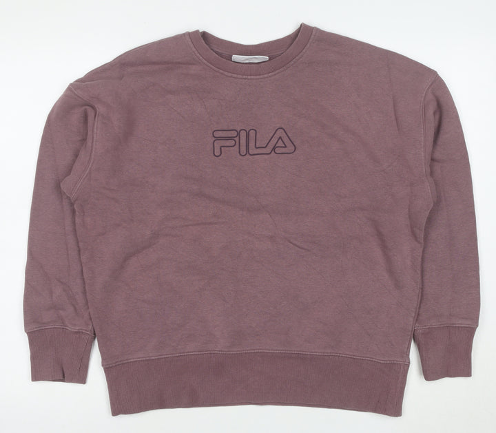 FILA Womens Mauve Sweatshirt UK L Cotton Blend Pullover Crew Neck