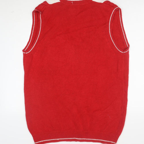 Paris Sport Club Women's Red Argyle Knit V-Neck Sleeveless Vest M