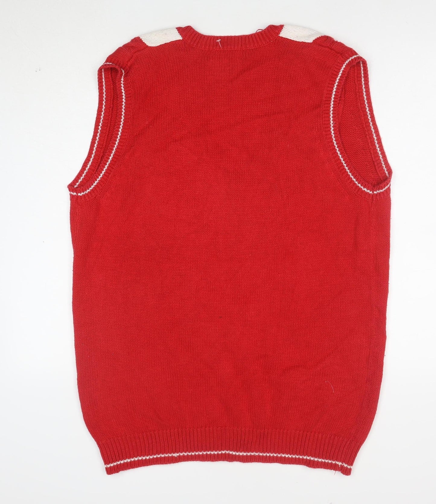 Paris Sport Club Women's Red Argyle Knit V-Neck Sleeveless Vest M