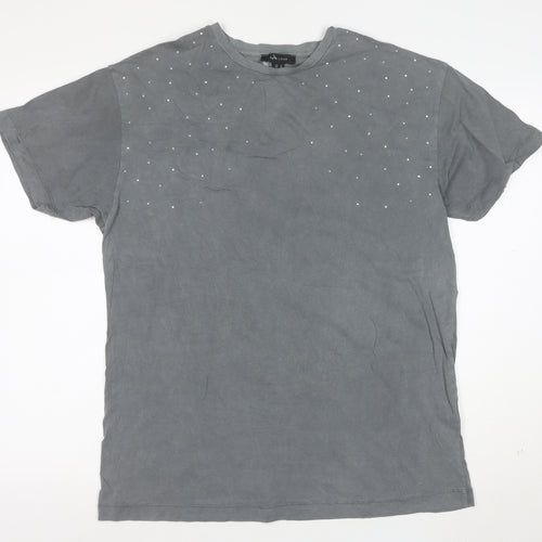 New Look Women's Grey Studded Cotton T-Shirt UK 12 Short Sleeve