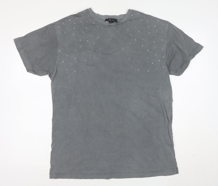New Look Women's Grey Studded Cotton T-Shirt UK 12 Short Sleeve