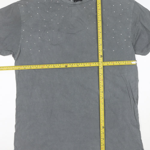 New Look Women's Grey Studded Cotton T-Shirt UK 12 Short Sleeve