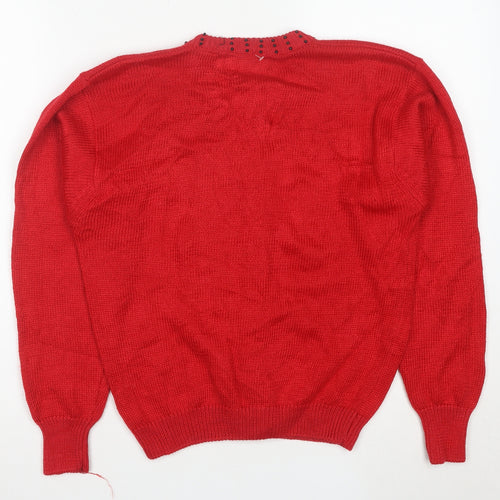 Dana Scott Women Red Beaded Floral Knit Cardigan Jumper Size S