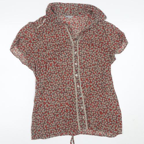 Per Una Women Red Floral Short Sleeve Collared Viscose Tunic Blouse Size 20