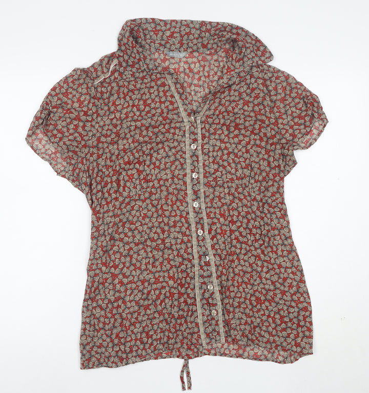 Per Una Women Red Floral Short Sleeve Collared Viscose Tunic Blouse Size 20