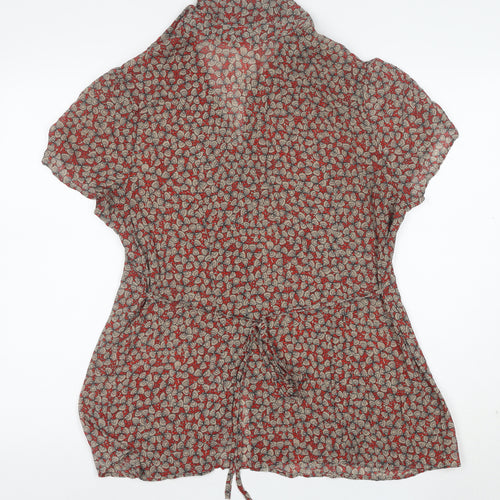 Per Una Women Red Floral Short Sleeve Collared Viscose Tunic Blouse Size 20