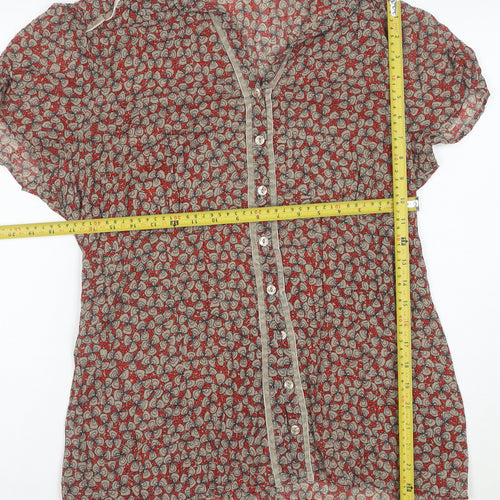 Per Una Women Red Floral Short Sleeve Collared Viscose Tunic Blouse Size 20