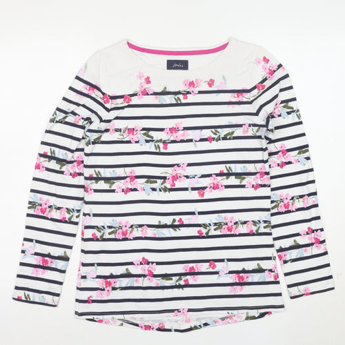 Joules Womens White Floral Striped Long Sleeve Cotton Top UK 8