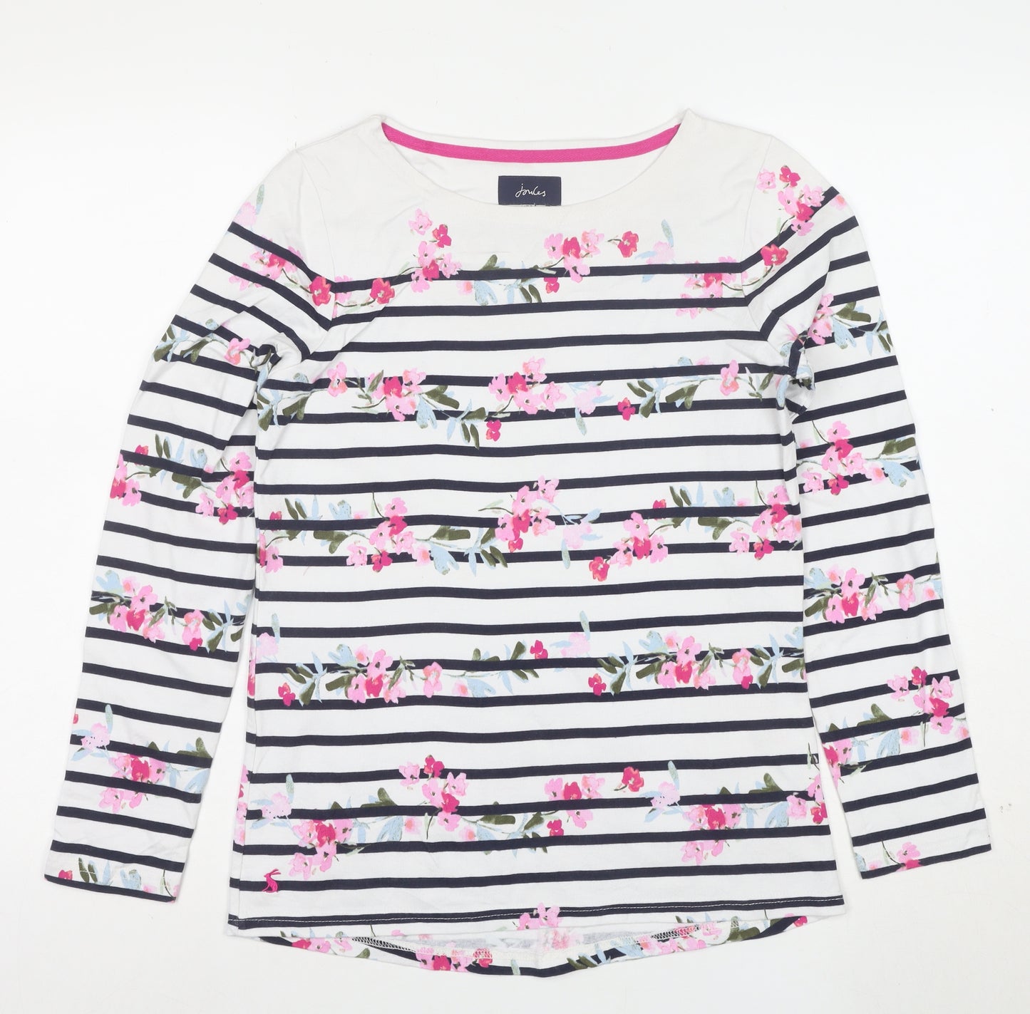 Joules Womens White Floral Striped Long Sleeve Cotton Top UK 8
